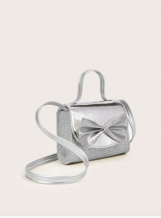 Ασημένια τσάντα κορίτσι, παιδική τσάντα με φιόγκο, κομψή τσάντα για κορίτσι, τσάντα γάμου για κορίτσι, τσάντα γενεθλίων για κορίτσι